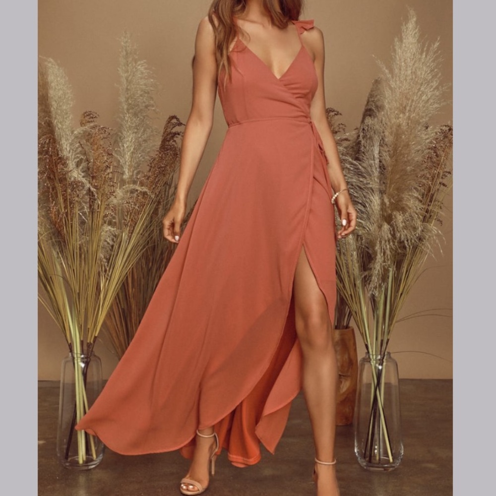 Here's To Us Rose High-Low Wrap Dress- Lulus